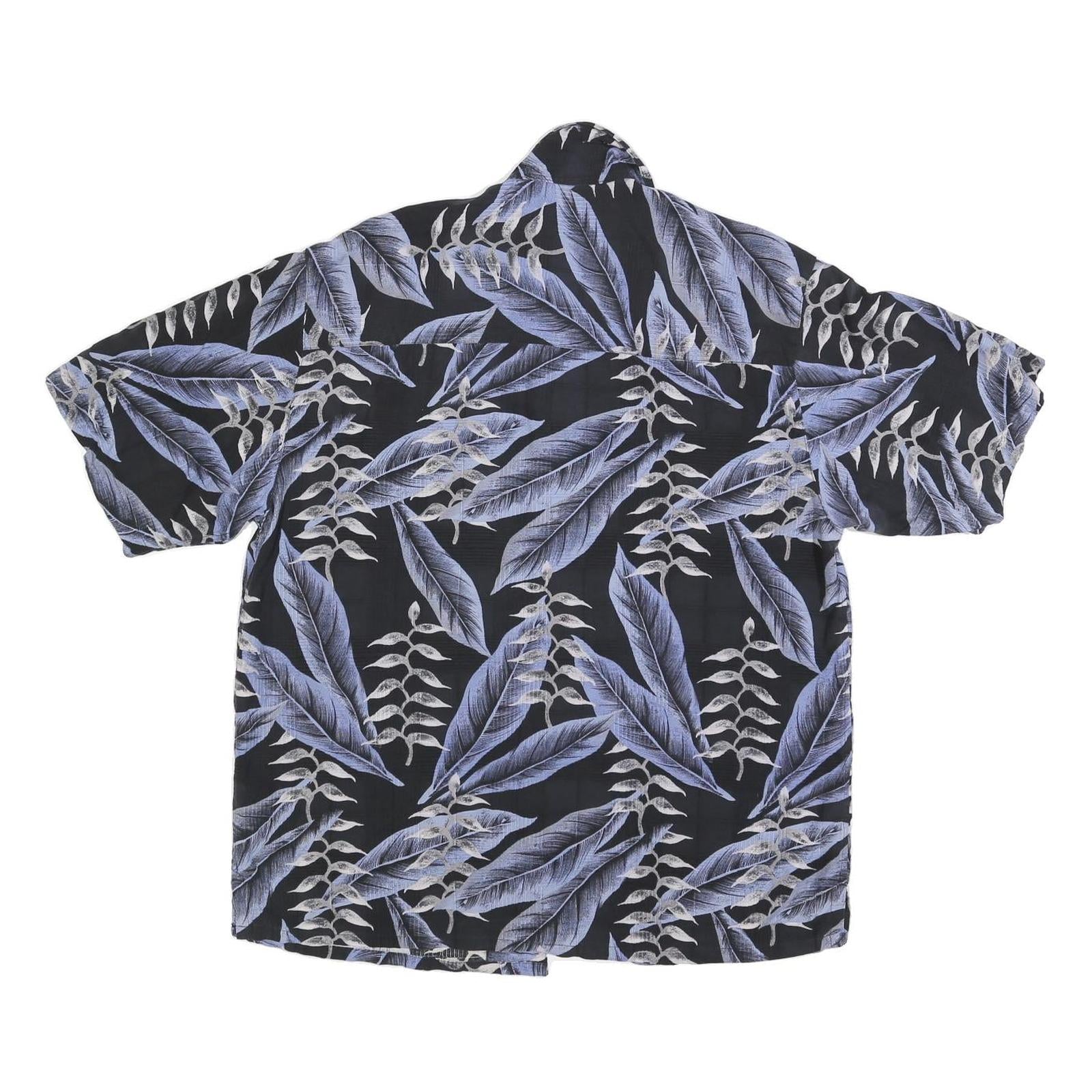 FIELDGEAR Mens Black & Blue Leaf Print Silk Shirt M Casual Summer Button-Up
