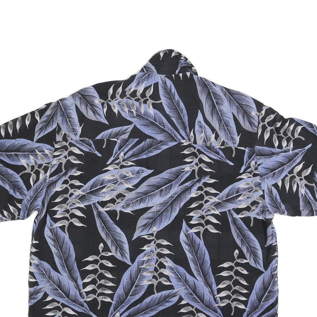FIELDGEAR Mens Black & Blue Leaf Print Silk Shirt M Casual Summer Button-Up