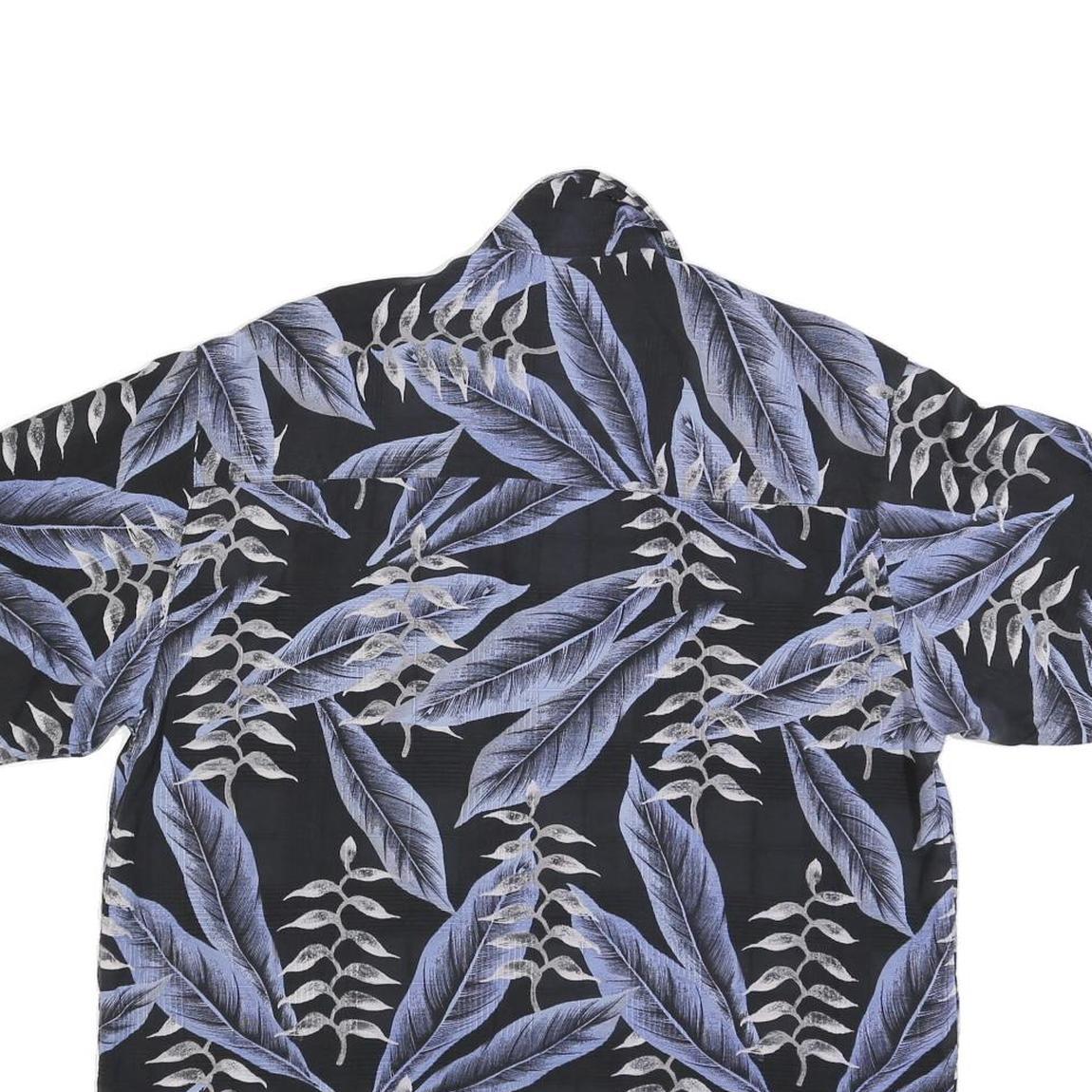 FIELDGEAR Mens Black & Blue Leaf Print Silk Shirt M Casual Summer Button-Up