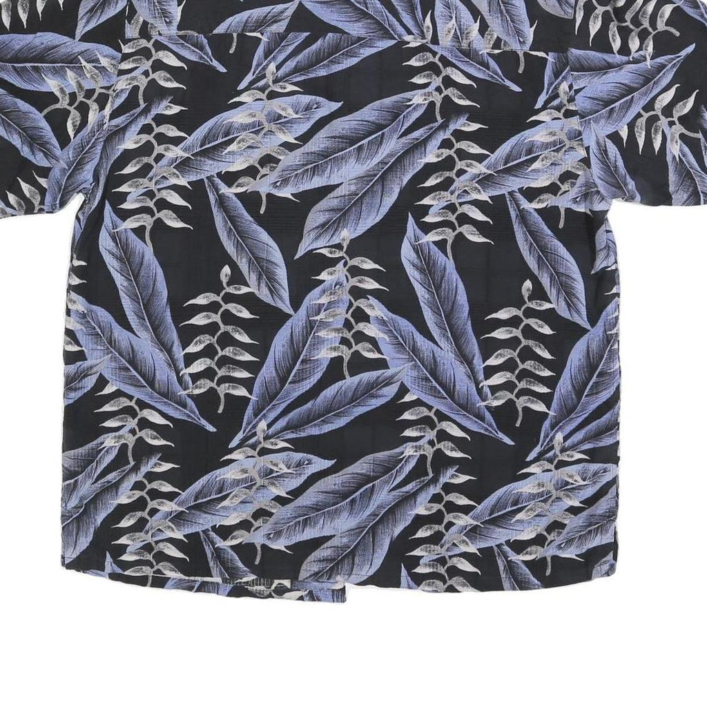 FIELDGEAR Mens Black & Blue Leaf Print Silk Shirt M Casual Summer Button-Up