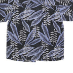 FIELDGEAR Mens Black & Blue Leaf Print Silk Shirt M Casual Summer Button-Up