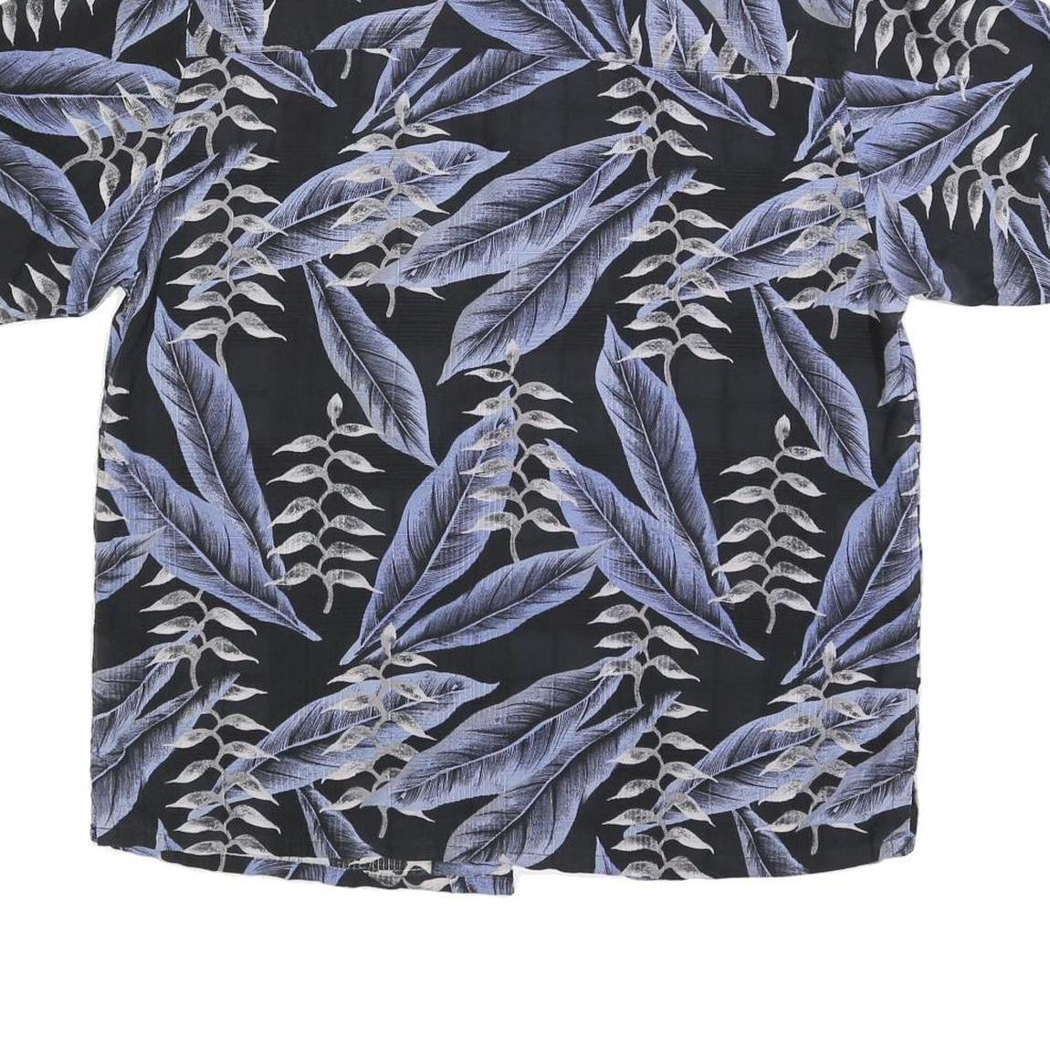 FIELDGEAR Mens Black & Blue Leaf Print Silk Shirt M Casual Summer Button-Up