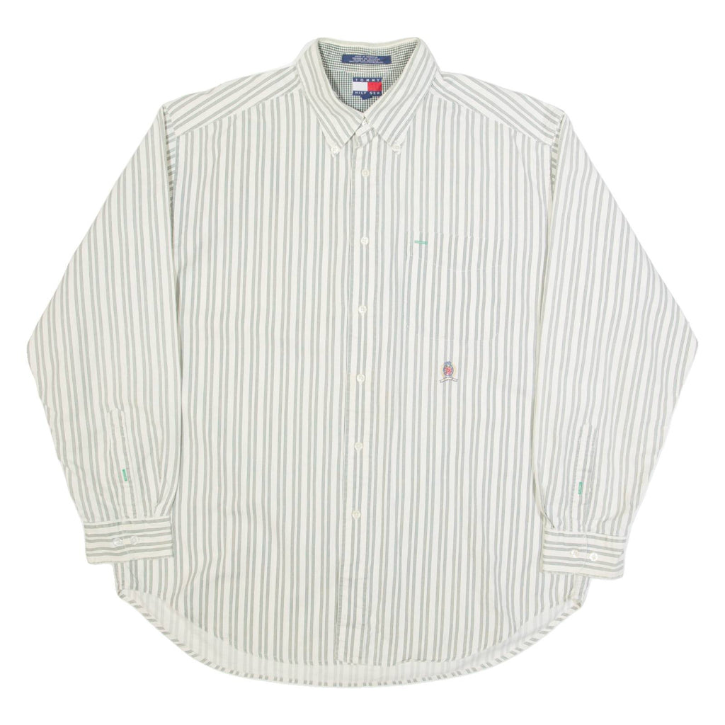 TOMMY HILFIGER Mens Shirt Beige Striped Long Sleeve L