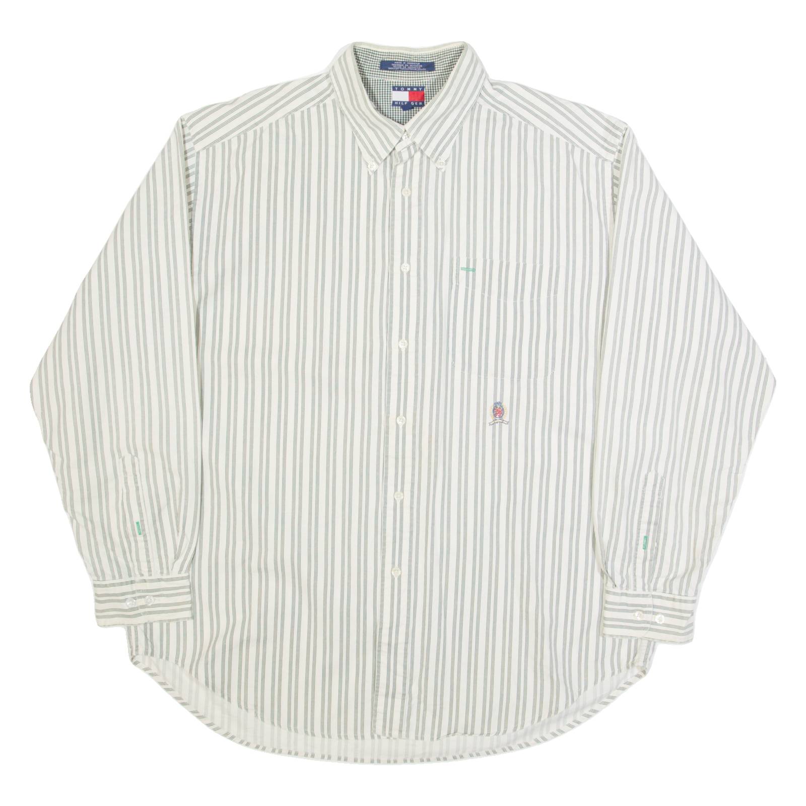 TOMMY HILFIGER Mens Shirt Beige Striped Long Sleeve L