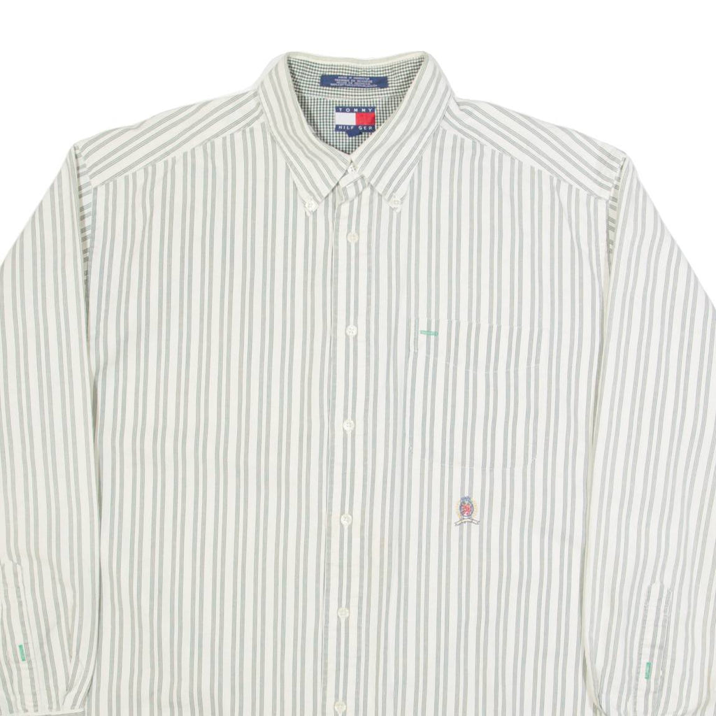 TOMMY HILFIGER Mens Shirt Beige Striped Long Sleeve L