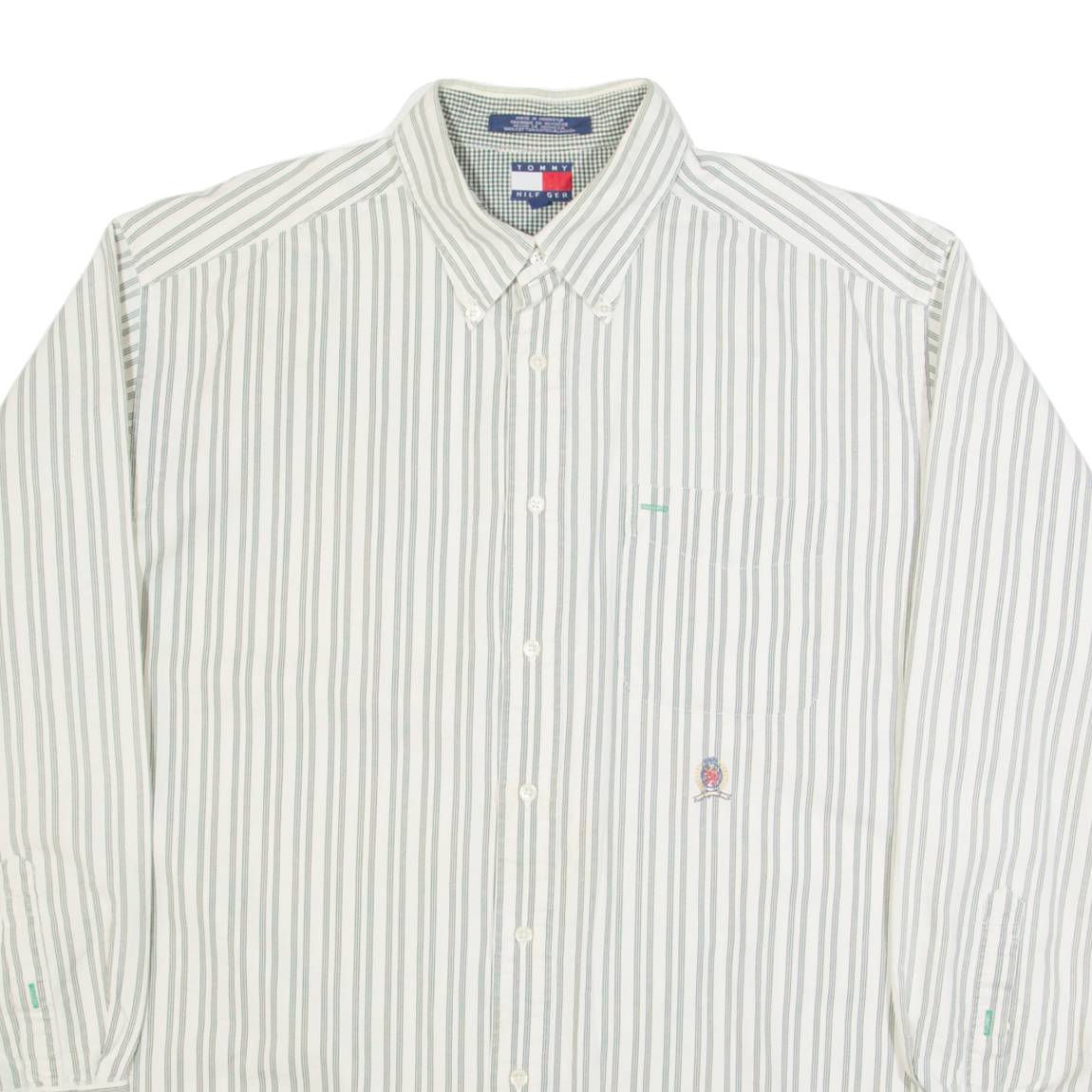 TOMMY HILFIGER Mens Shirt Beige Striped Long Sleeve L