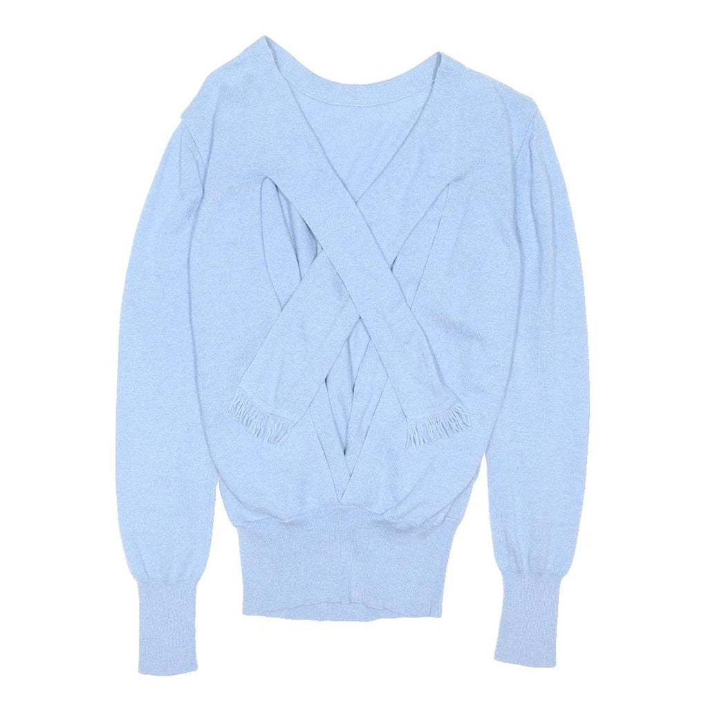 BURBERRY Womens Blue Top Long Sleeve V-Neck Cotton Blend S Stylish Sweater