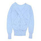 BURBERRY Womens Blue Top Long Sleeve V-Neck Cotton Blend S Stylish Sweater