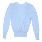 BURBERRY Womens Blue Top Long Sleeve V-Neck Cotton Blend S Stylish Sweater