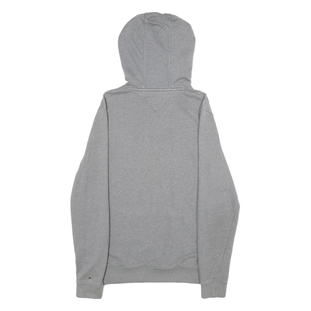 TOMMY JEANS Mens Grey Hoodie S Cotton Blend Pullover Logo Print Casual