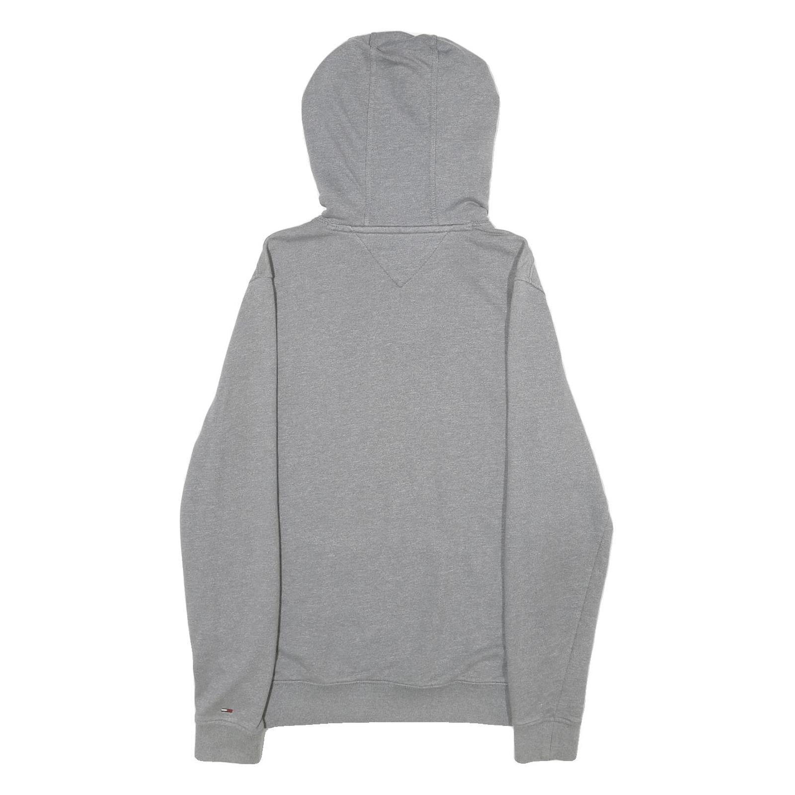 TOMMY JEANS Mens Grey Hoodie S Cotton Blend Pullover Logo Print Casual