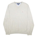 TOMMY HILFIGER Mens Beige Jumper Plain V-Neck Basic Knit XL Cotton Casual
