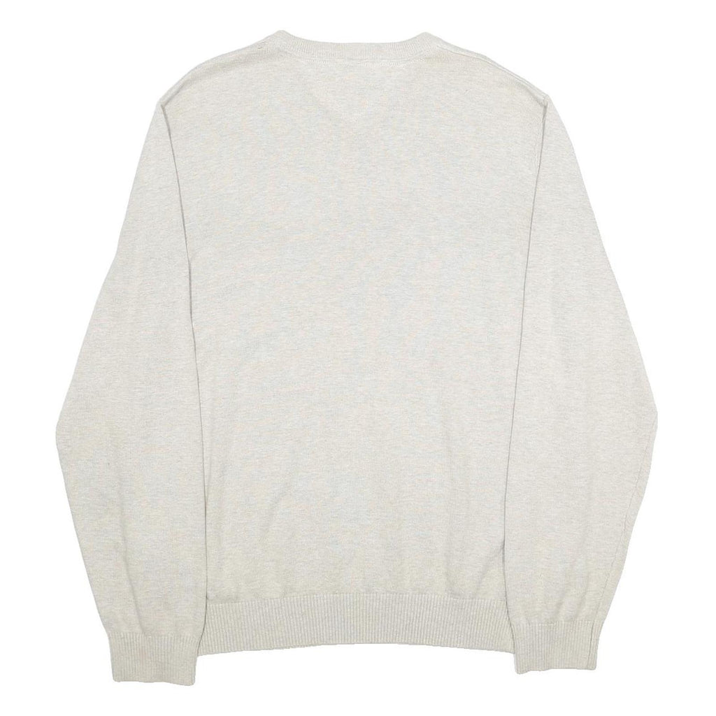 TOMMY HILFIGER Mens Beige Jumper Plain V-Neck Basic Knit XL Cotton Casual