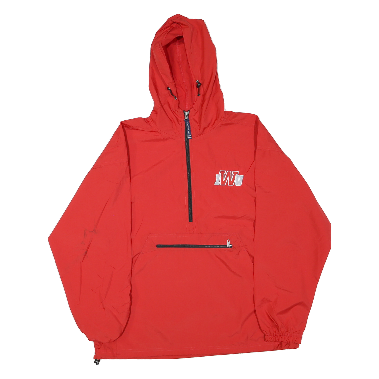 CHARLES RIVER Mens Red Pullover Jacket M Polyester Blend Plain Zip Hooded