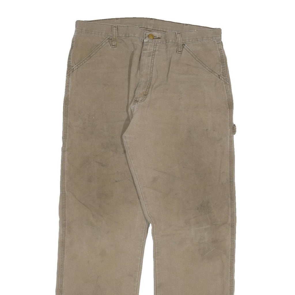 DICKIES Mens Regular Fit Jeans Beige Cotton Blend Zip W34 L32 Workwear Trousers