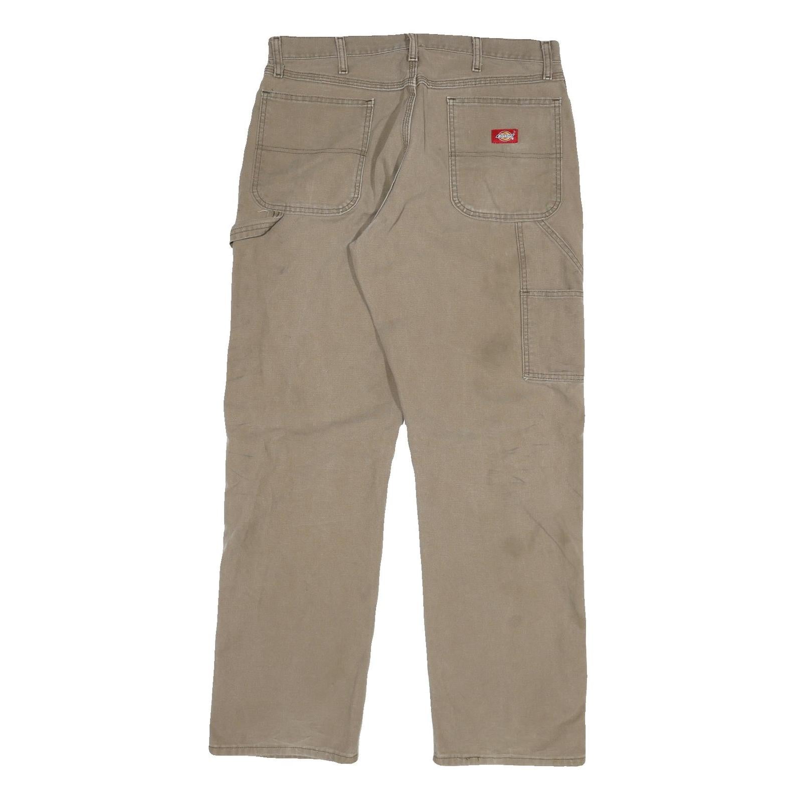 DICKIES Mens Regular Fit Jeans Beige Cotton Blend Zip W34 L32 Workwear Trousers