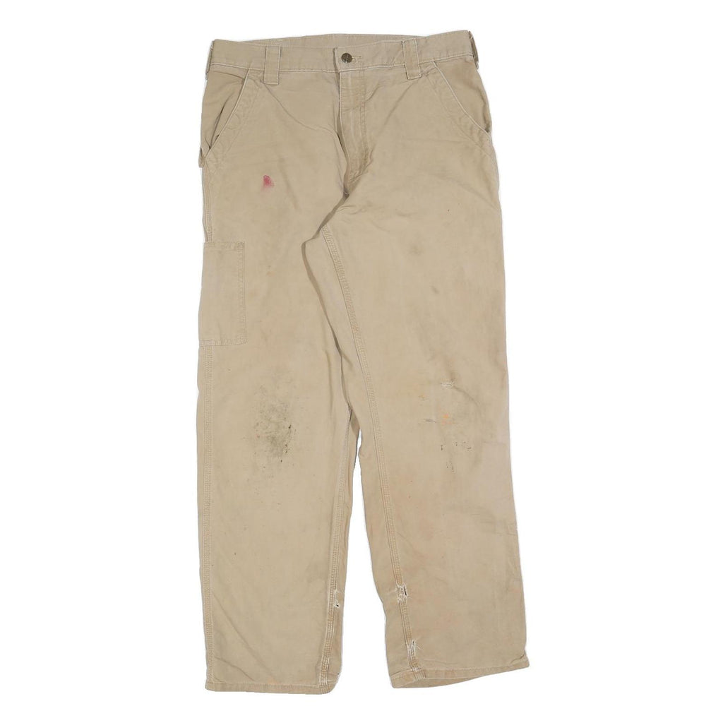 CARHARTT Mens Relaxed Beige Casual Cotton Blend Trousers W33 L30 Utility