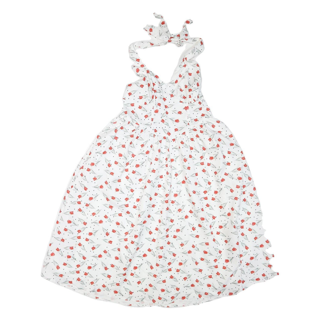 Womens White Floral Halter Midi Dress Polyester Blend Summer Casual Size M