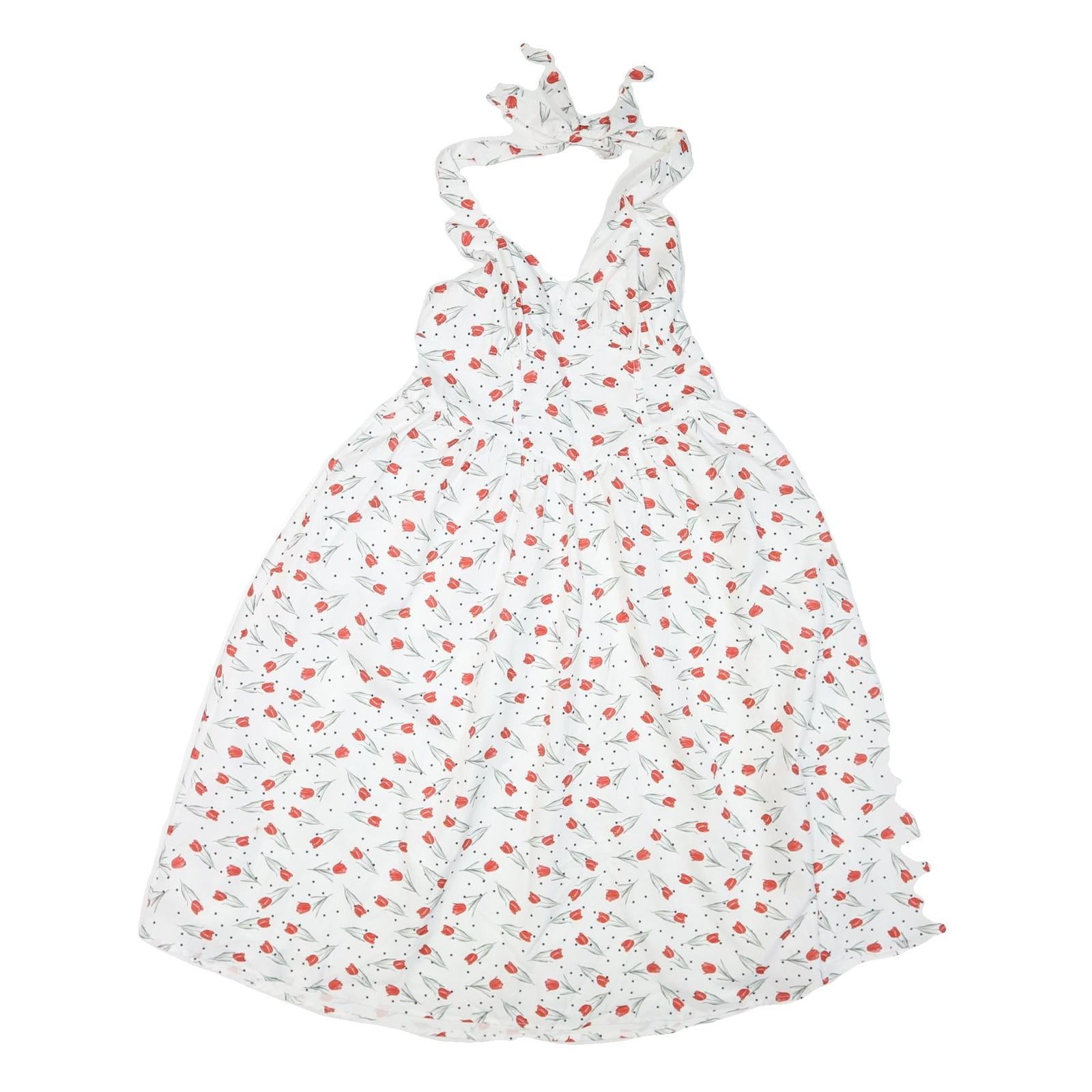 Womens White Floral Halter Midi Dress Polyester Blend Summer Casual Size M