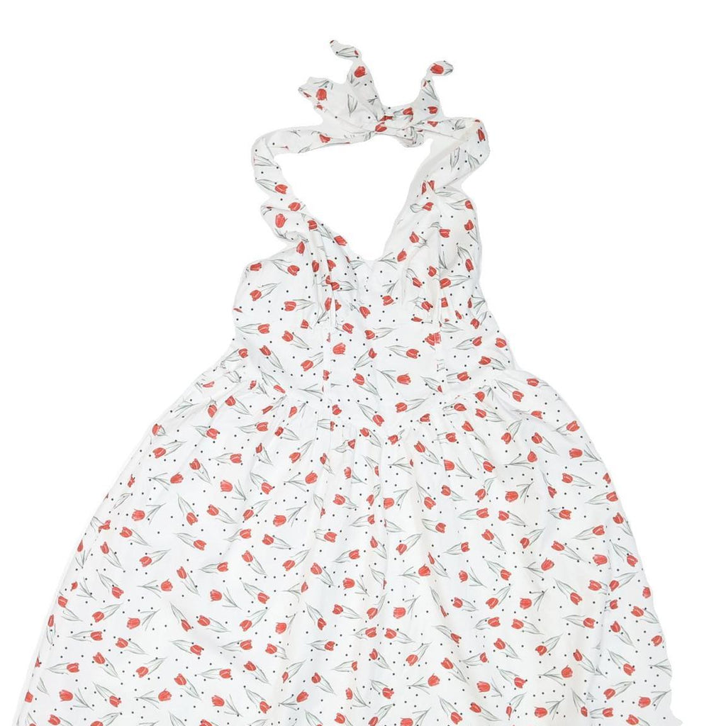 Womens White Floral Halter Midi Dress Polyester Blend Summer Casual Size M