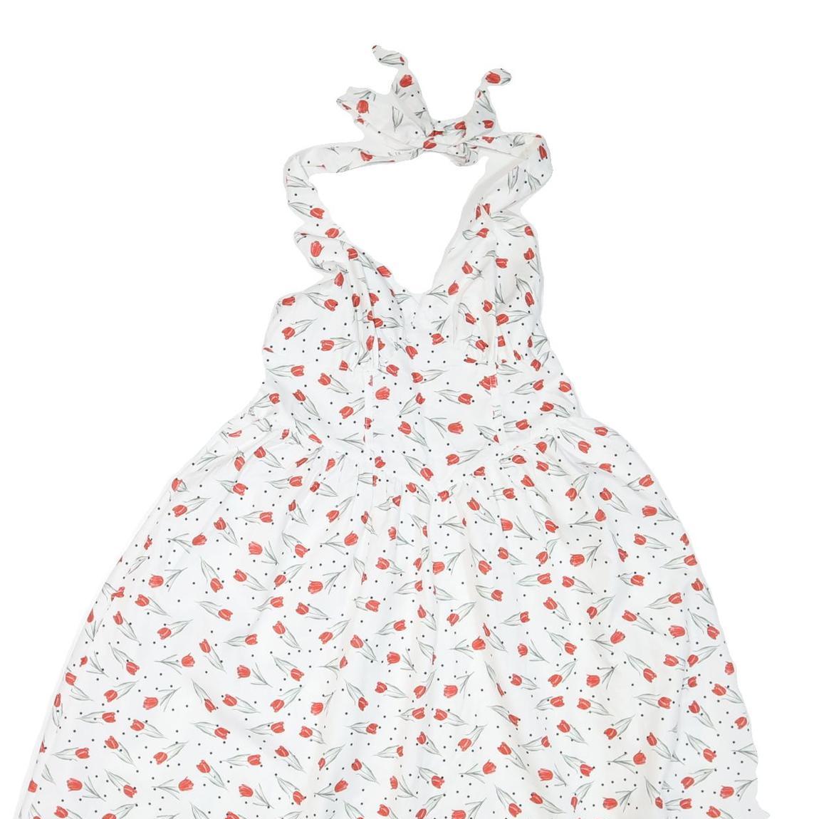 Womens White Floral Halter Midi Dress Polyester Blend Summer Casual Size M