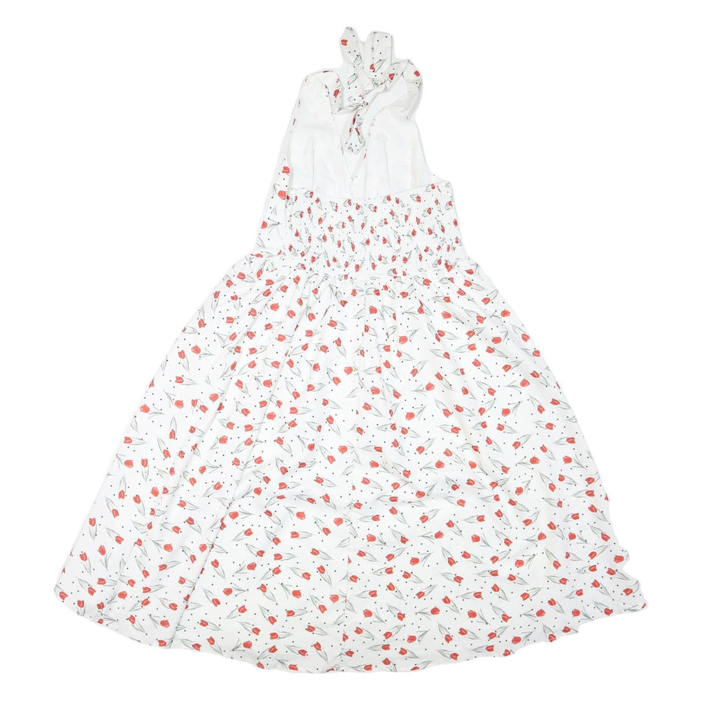 Womens White Floral Halter Midi Dress Polyester Blend Summer Casual Size M