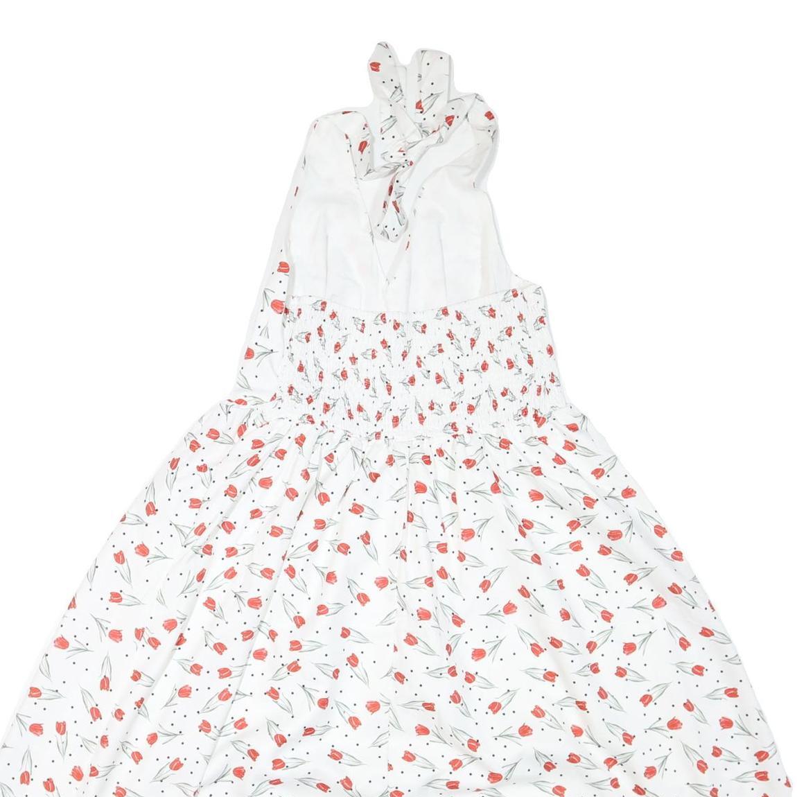 Womens White Floral Halter Midi Dress Polyester Blend Summer Casual Size M