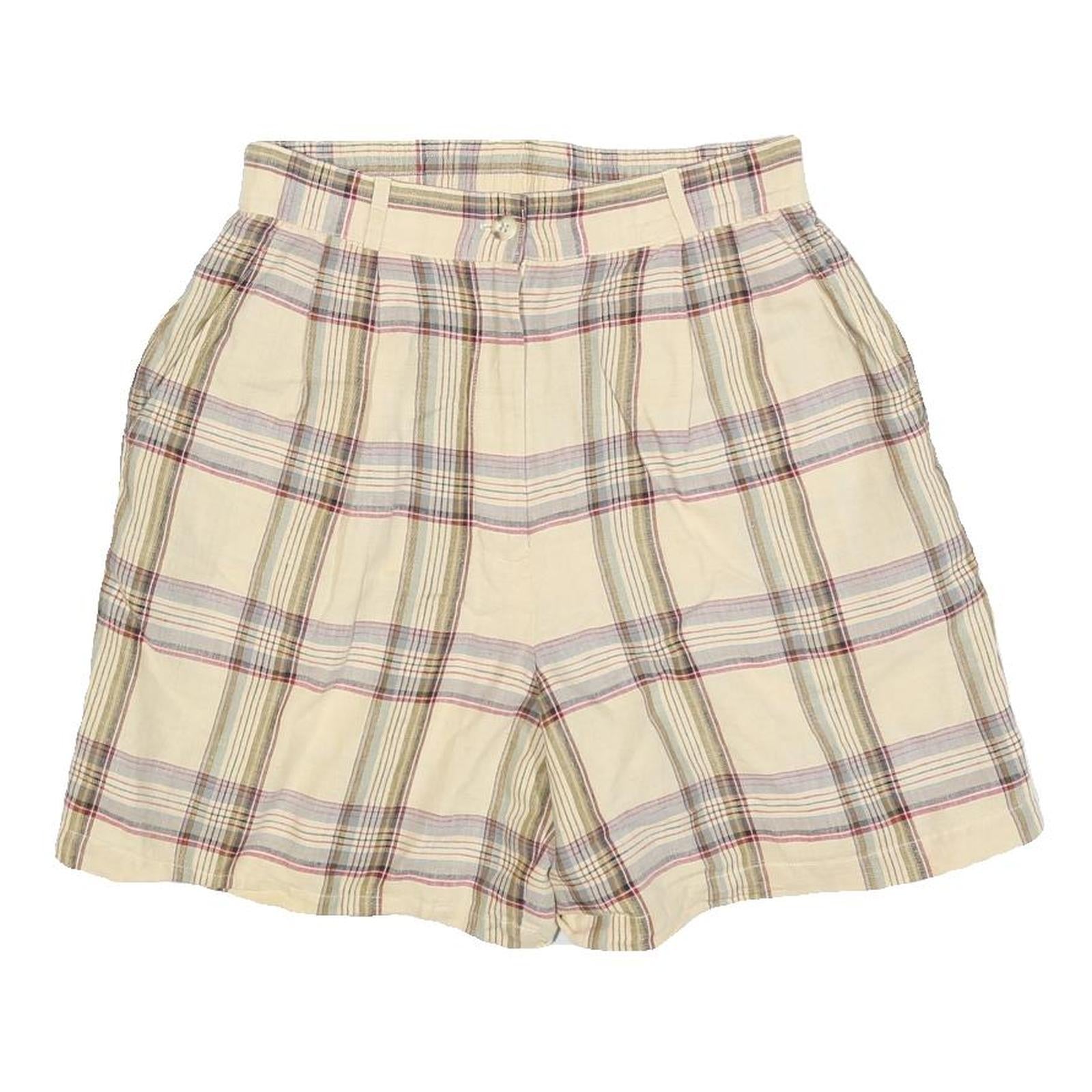 TALBOTS Womens Shorts Beige Plaid S W28 Linen Blend Casual