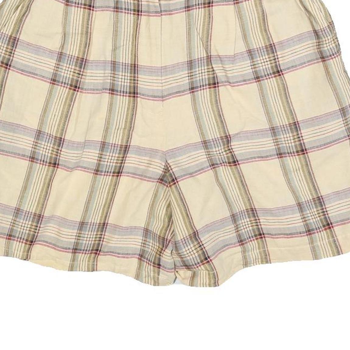 TALBOTS Womens Shorts Beige Plaid S W28 Linen Blend Casual