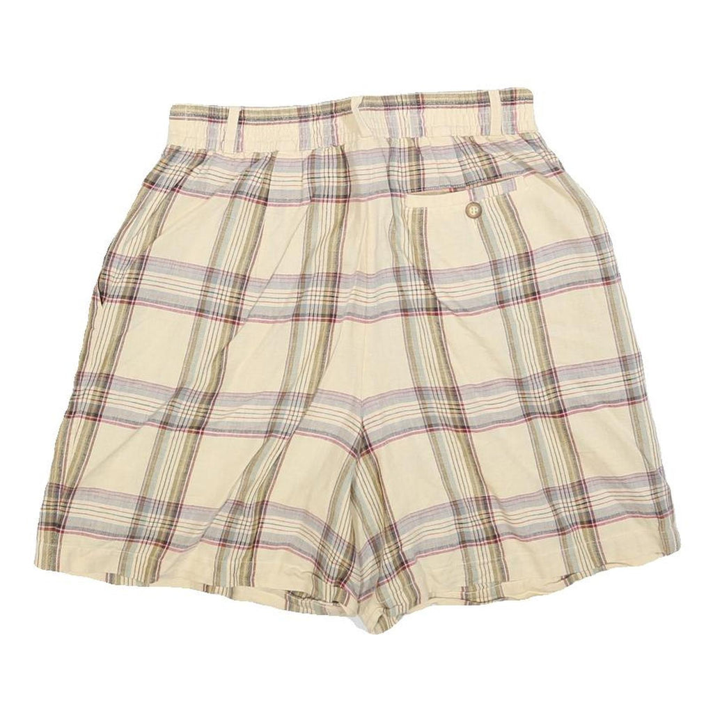 TALBOTS Womens Shorts Beige Plaid S W28 Linen Blend Casual