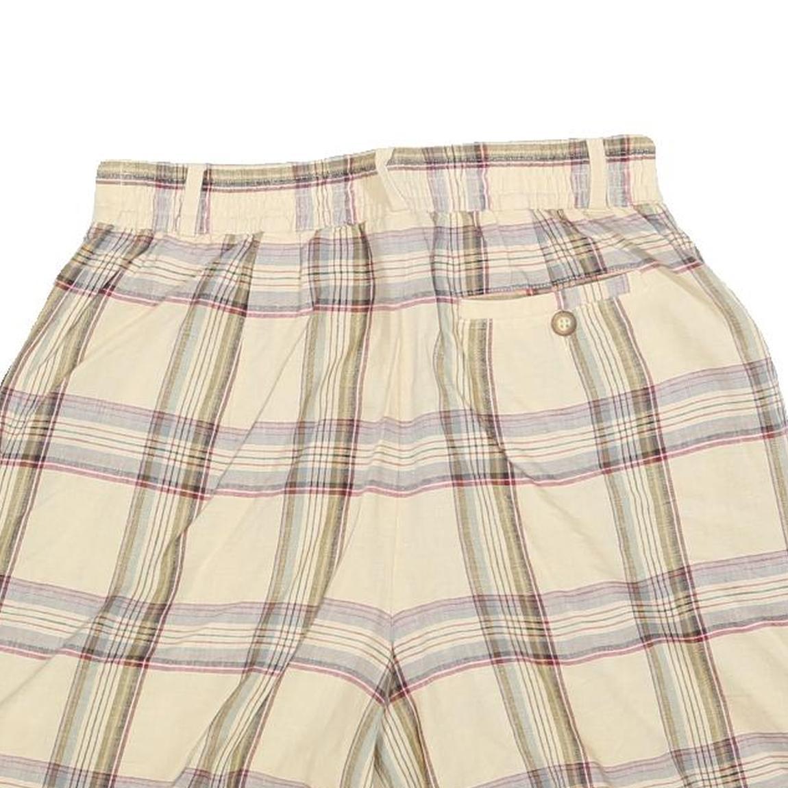 TALBOTS Womens Shorts Beige Plaid S W28 Linen Blend Casual