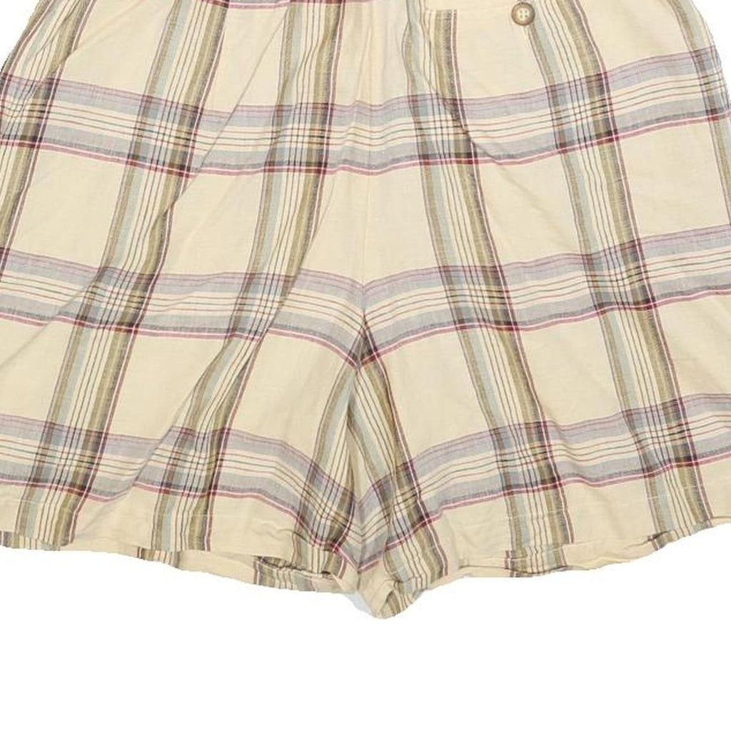 TALBOTS Womens Shorts Beige Plaid S W28 Linen Blend Casual