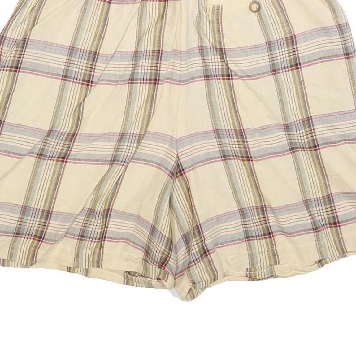 TALBOTS Womens Shorts Beige Plaid S W28 Linen Blend Casual