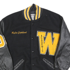 DELONG Mens Black & Yellow Academic Wool Varsity Button Jacket M