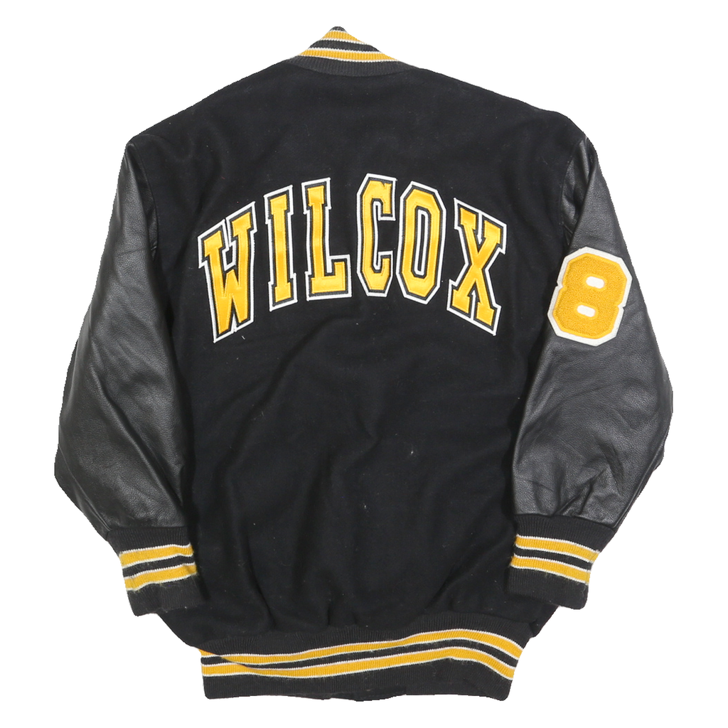 DELONG Mens Black & Yellow Academic Wool Varsity Button Jacket M