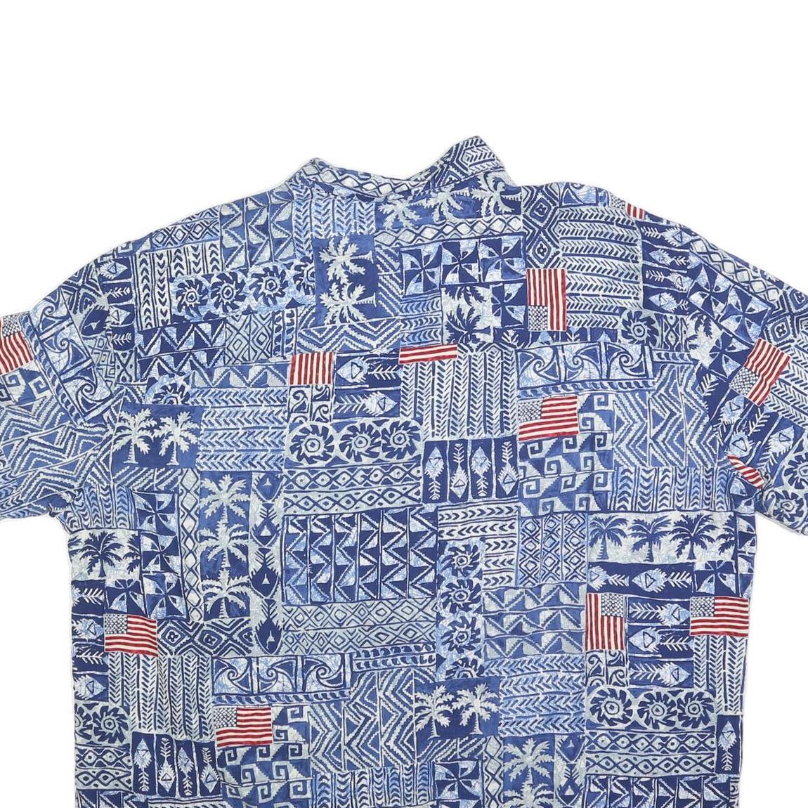 ISLAND SHORES Mens Blue White & Red Pattern Rayon Shirt 2XL Casual Summer