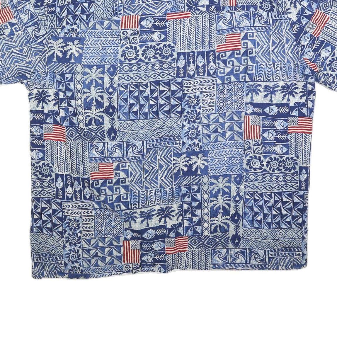 ISLAND SHORES Mens Blue White & Red Pattern Rayon Shirt 2XL Casual Summer