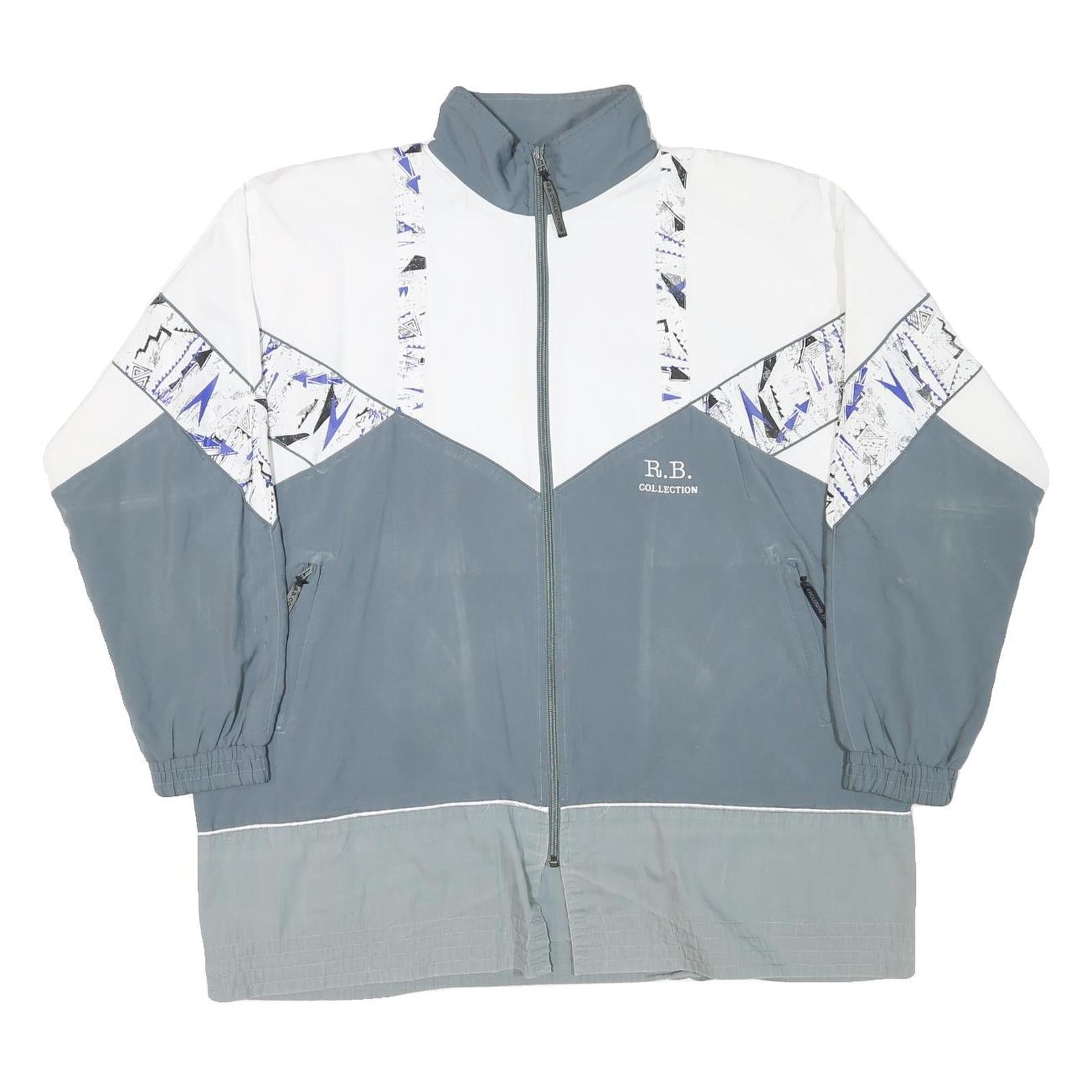 R B COLLECTION Mens Grey & White Polyester Blend Jacket 2XL Zip Colourblock
