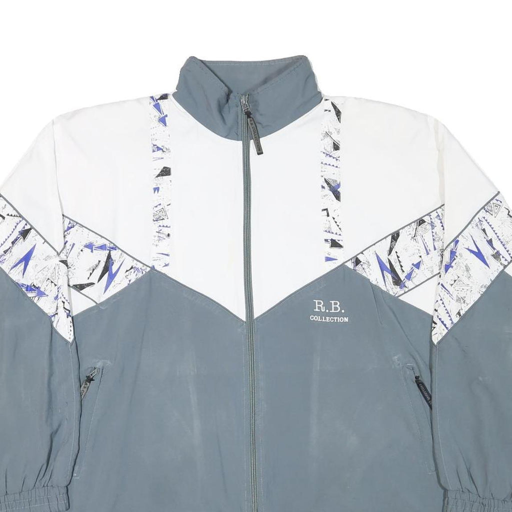 R B COLLECTION Mens Grey & White Polyester Blend Jacket 2XL Zip Colourblock
