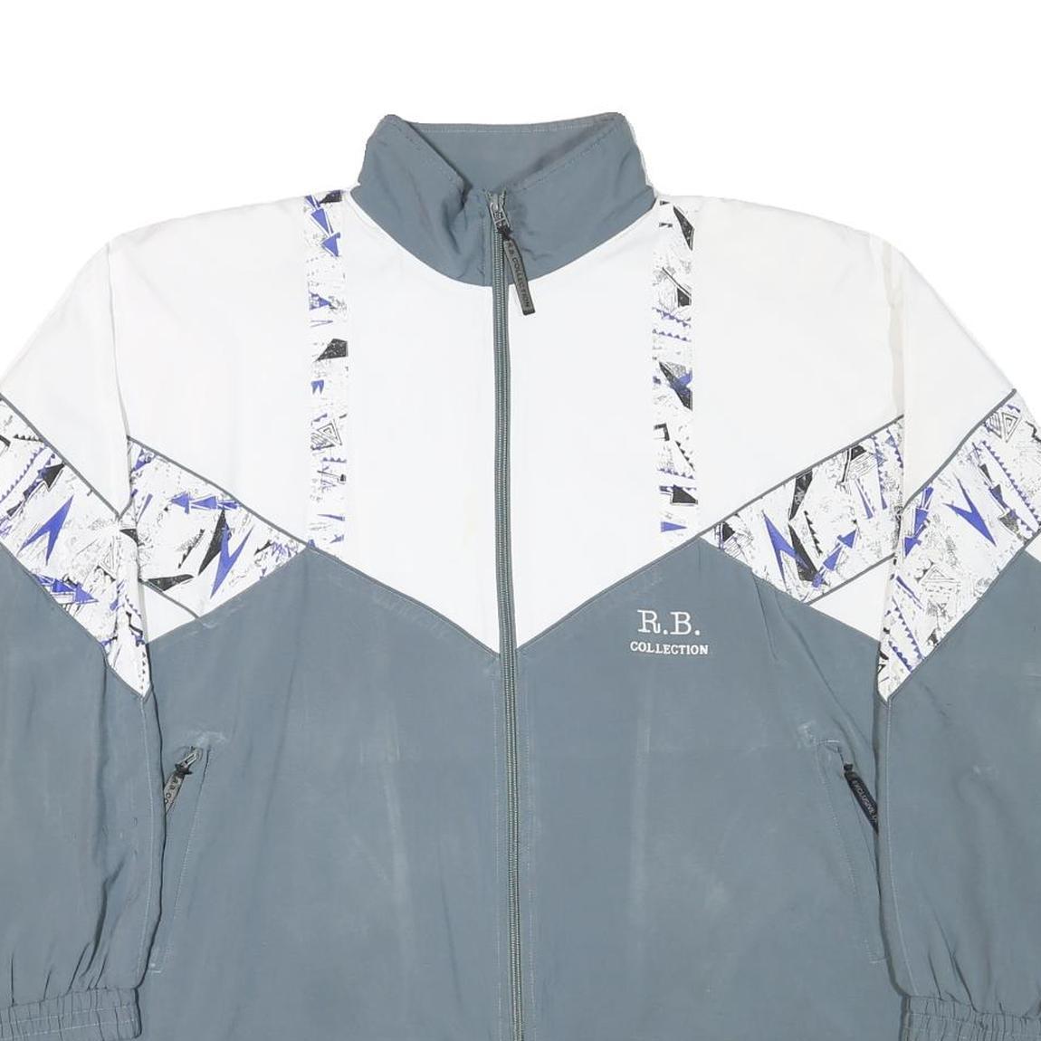 R B COLLECTION Mens Grey & White Polyester Blend Jacket 2XL Zip Colourblock