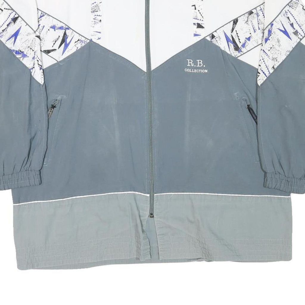 R B COLLECTION Mens Grey & White Polyester Blend Jacket 2XL Zip Colourblock