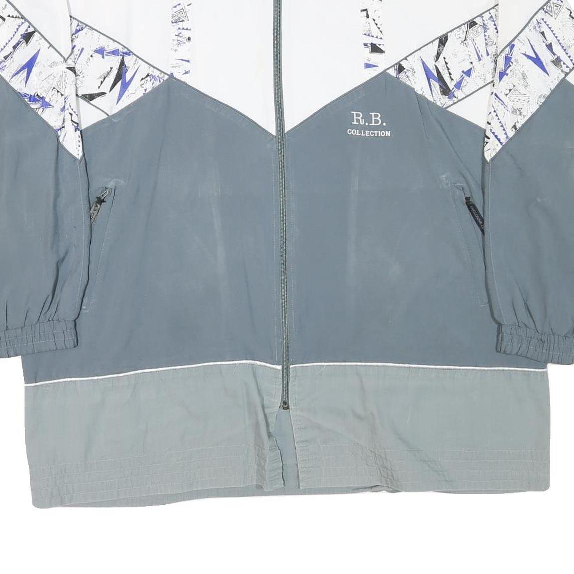 R B COLLECTION Mens Grey & White Polyester Blend Jacket 2XL Zip Colourblock
