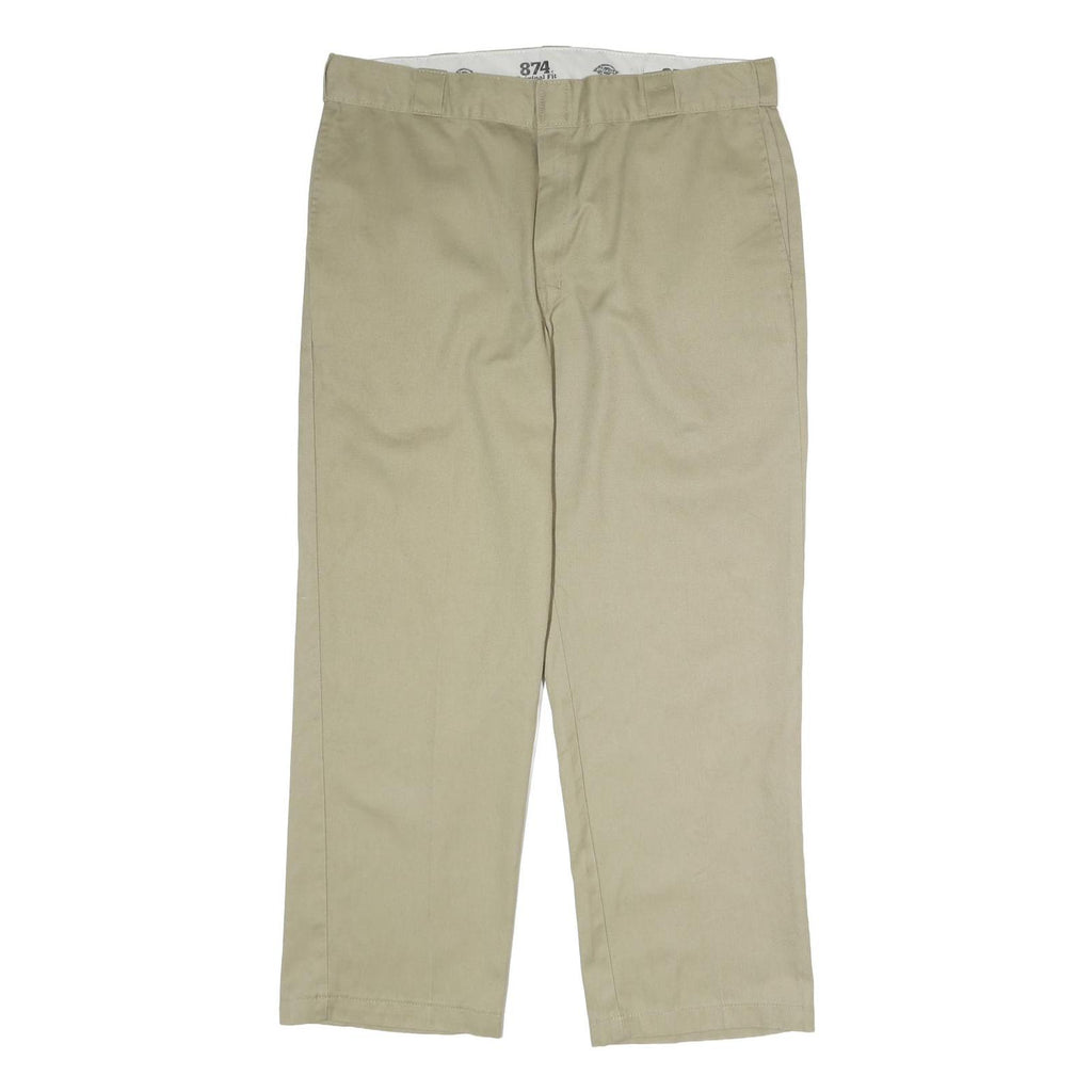 DICKIES Mens Polyester Blend Beige Classic Straight Trousers W38 L29 Workwear