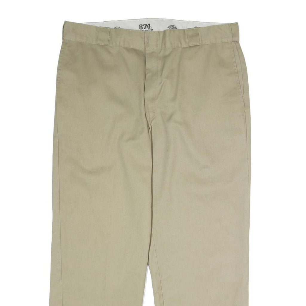 DICKIES Mens Polyester Blend Beige Classic Straight Trousers W38 L29 Workwear