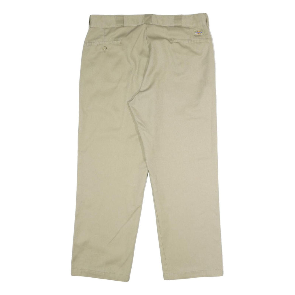 DICKIES Mens Polyester Blend Beige Classic Straight Trousers W38 L29 Workwear