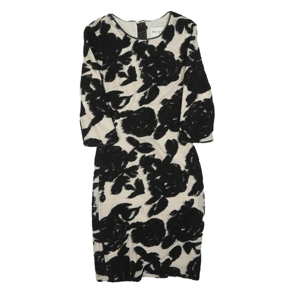 REISS Womens Black & Cream Floral Bodycon Wool Blend Midi Dress UK 4 Elegant