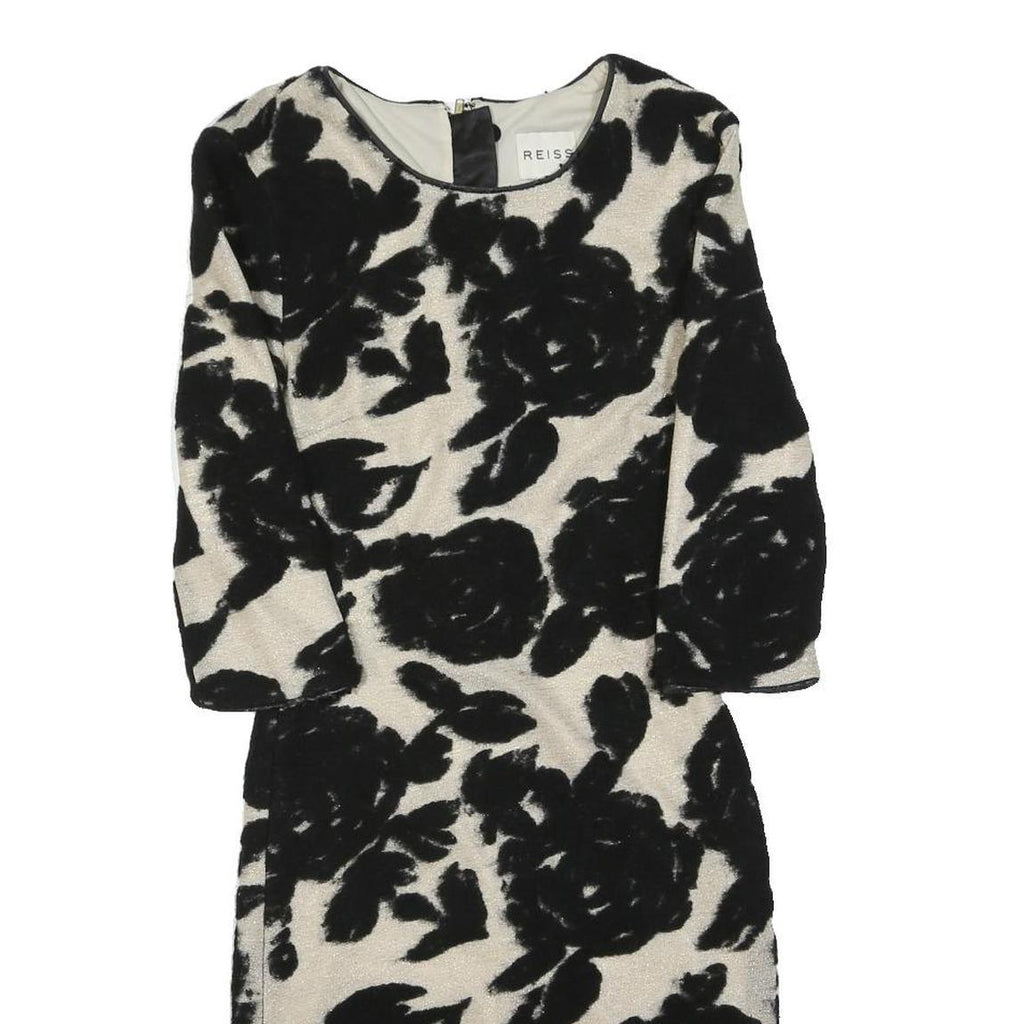 REISS Womens Black & Cream Floral Bodycon Wool Blend Midi Dress UK 4 Elegant