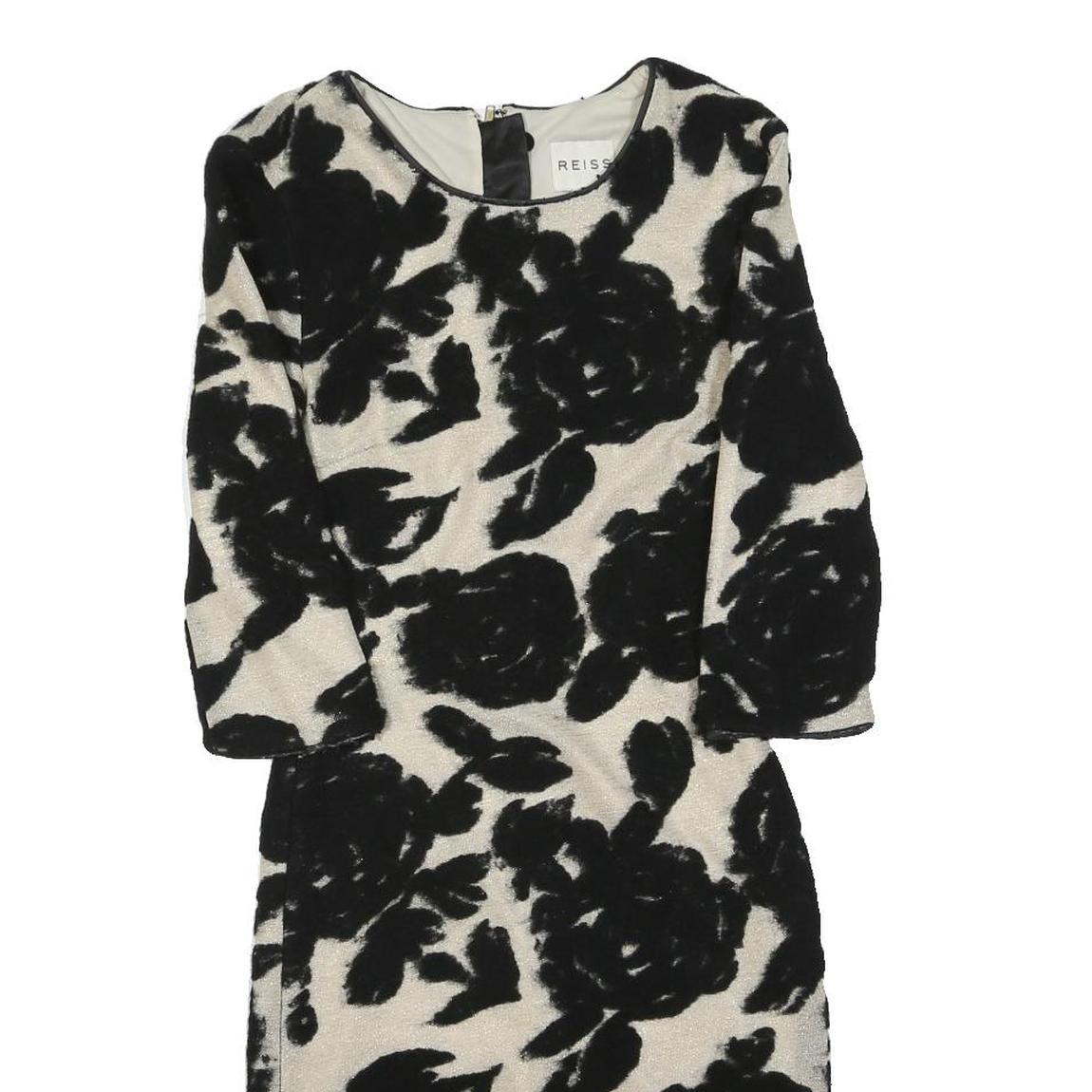 REISS Womens Black & Cream Floral Bodycon Wool Blend Midi Dress UK 4 Elegant