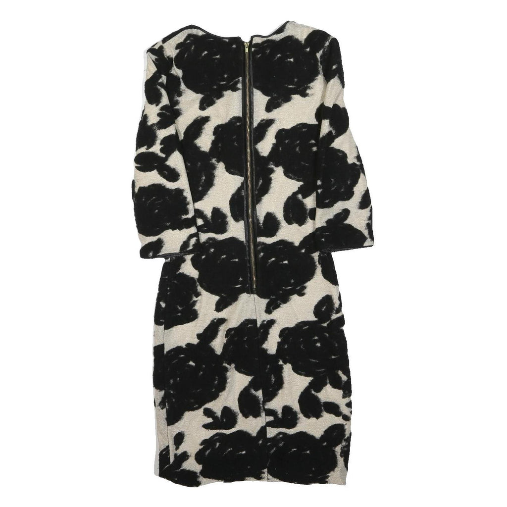 REISS Womens Black & Cream Floral Bodycon Wool Blend Midi Dress UK 4 Elegant