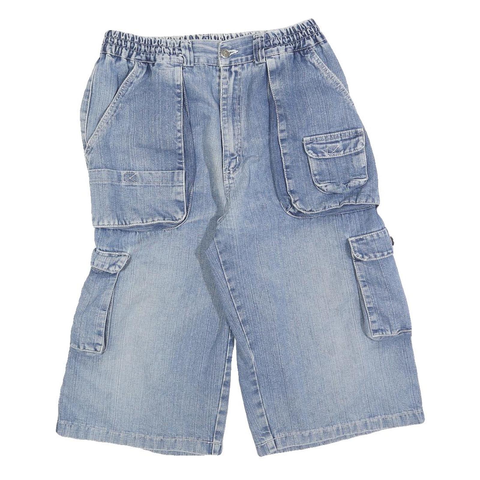 Womens Blue Casual Cargo Denim Cotton Blend Shorts S W28 Multi Pocket